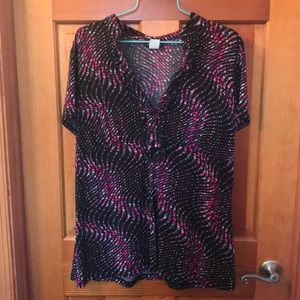 Dressy polka dot swirled short sleeve shirt 2X